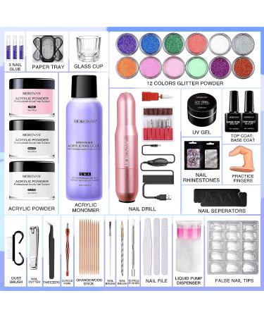 Morovan Acrylic Nail Kit with Drill - Professional Set for Beginners with Glitter Powders, Brush, and Gift Box - Buy Online on GoSupps.com