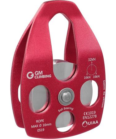 GM CLIMBING 32kN UIAA Certified Large Rescue Pulley - Red | CE/UIAA Single/Double Sheave with Swing Plate - Buy Online on GoSupps.com
