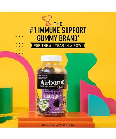 Airborne Kids Elderberry & Zinc Gummies - Immune Support for Kids - 130 Gummies - Elderberry Flavor - Buy Online on GoSupps.com
