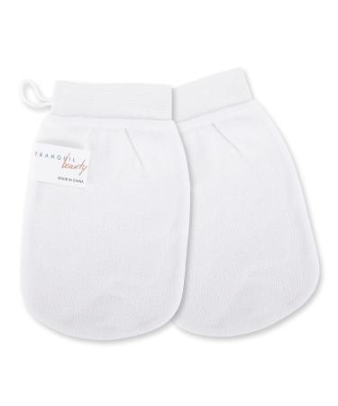 Tranquil Beauty Exfoliating Gloves 2pcs - Body Scrub Gloves - Gloves Exfoliating Scrub - Bath Shower Dry Skin Gloves - Charcoal Infused Hammam Gloves - Deep Body Exfoliator - White