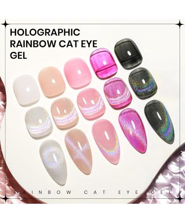 SUPWEE Rainbow Cat Eye Gel Nail Polish 15ML Holographic Glitter 9D Cat Eye Gel Soak Off UV Gel with Magnetic Stick Cat Magnetic Gel Iridescent Home Nail Art DIY Manicure T010 - Buy Online on GoSupps.com