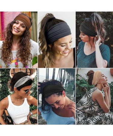 Kavya 6 Pcs Headbands for Women - Soft Boho Fashion Hair Bands in Grey - Elastic Yoga Hair Accessories - Buy Online on GoSupps.com