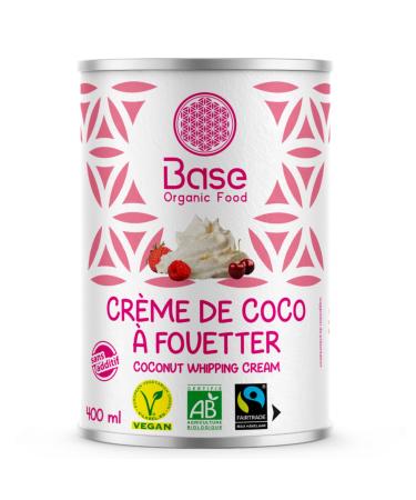 Cr me de Coco BIO Fouetter 24% mg 400ml | Sans additifs | Sans OGM | Vegan | Equitable | Mascarpone | Chantilly | P tisserie Facile | Nappage | Tiramisu|Fraisier|Cr me Glac e Coco| BASE ORGANIC FOOD 36 g (Lot de 1)