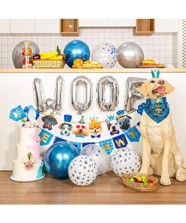Dog Birthday Party Supplies - Hat, Bandana, Bowtie, Cake Topper, Balloon, Flag, Banner for Small Medium Dogs - Blue Doggie Birthday Decor - Buy Online on GoSupps.com