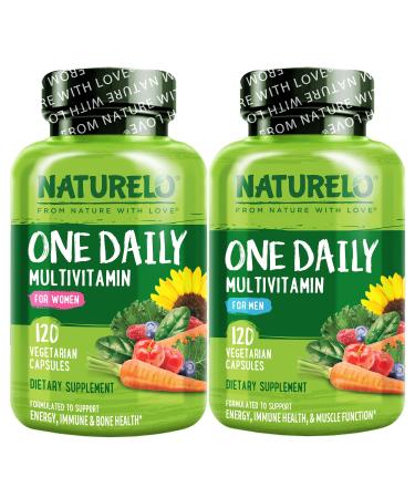 NATURELO One Daily Multivitamin for Men 120 Vegetarian Capsules One Daily Multivitamin for Women 120 Vegetarian Capsules Bundle - 4 Month Supply