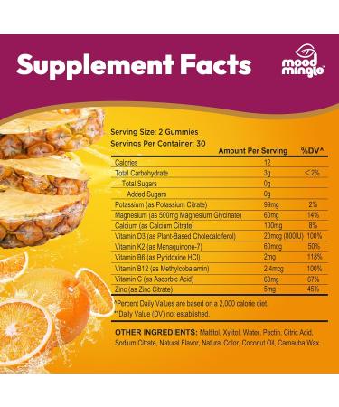 MoodMingle Potassium Magnesium Glycinate Supplement Gummies - High Absorption Potassium Chews - with Calcium Vitamins B6 B12 C D3 K2 Zinc - Vegan Sugar-Free Gluten Free for Kids Adults 60 Count (Pack of 1) - Buy Online on GoSupps.com