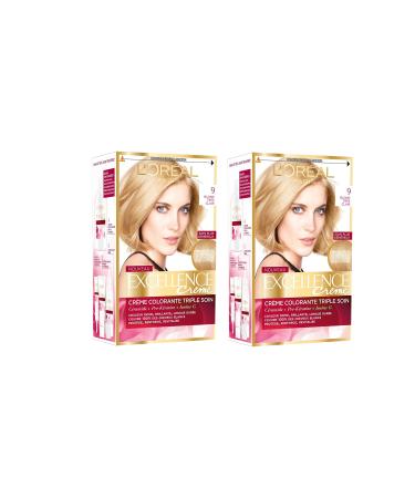 L'Oréal Paris - Excellence Crème - Triple Care Permanent Hair Color 100% Coverage for White Hair - Shade 9 Very Light Blonde - Pack of 2