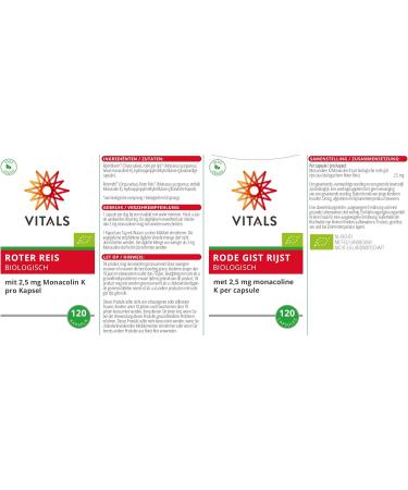Vital Red Rice Organic Dietary Supplement - 120 Vegan Capsules for Cholesterol Regulation | 100% Organic 2.5mg Monacolin K - Buy Online on GoSupps.com