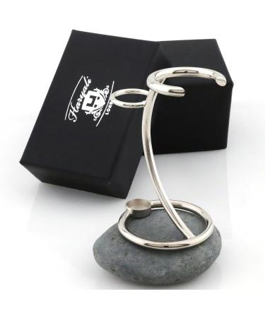 Haryali London Sustainable 2-in-1 Razor Stand & Brush Holder | Curved Design, Chrome Finish, Non-Rustic | Shaving Brush Stand, Razor Holder - Zero Waste - Buy Online on GoSupps.com
