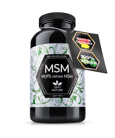 365-99.9% pure high-dose & highly bioavailable MSM sulfur capsules |Vegan made in Germany & certified |Since 1997 - Opti Nature