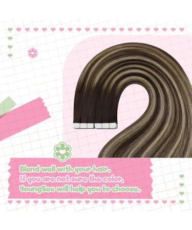 Youngsee Ombre Tape Extensions - Real Hair 35cm Balayage Extensions - Dark Brown & Ash Blonde Seamless Tape-in Hair Extensions for Women - 50g #4/18/4 - Buy Online on GoSupps.com