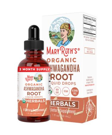 Ashwagandha Root | USDA Organic Ashwagandha Liquid Drops | Natural Calm, Relaxation, Stress and Mood Support Supplement | Adaptogenic, Nervine, Neuroprotective | Vegan | Non-GMO | 60 Servings