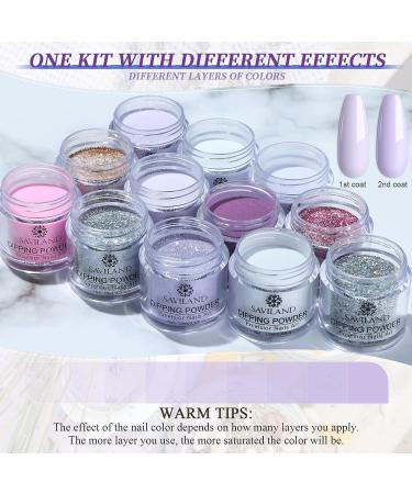 Saviland Nail Dip Powder Set - 12 Colors Glitter White Pink Clear Dipping Powder Kit for French Manicure & Nail Art - Buy Online on GoSupps.com