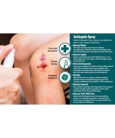 Globe (3 Pack) First Aid Antiseptic Spray Wound Cleaner Benzalkonium Chloride for Minor Cuts Scrapes and Burns 2-Ounce - Buy Online on GoSupps.com