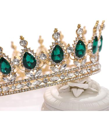 FORSEVEN Queen Crown Rhinestone Wedding Tiara | Crystal Bridal Princess Crown for Women - Gold and Green | Costume Party Hair Accessory - Buy Online on GoSupps.com