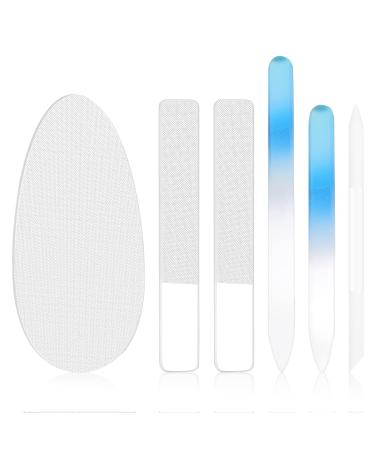 6 Pcs Glass Fingernail Files for Natural Nails  Crystal Glass Nail File Set with Glass Emery Boards Manicure Pedicure Nail Files Glass Cuticle Pusher and File Buffers Trimmer Foot Callus Remover