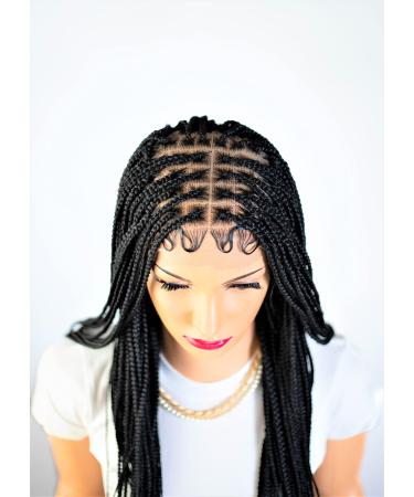 Wow Braids 13X6 28 inch Lace Frontal Knotless Hand Braided Free Part with Baby Hair Wig for Black Women. Lightweight Hand-Tied Lace Front Box Braids Black Knotless