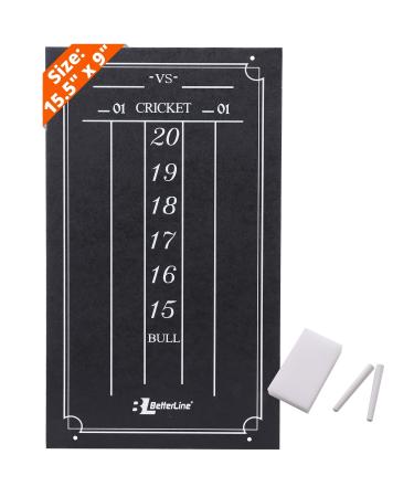 BETTERLINE Large Professional Scoreboard Chalkboard for Cricket and 01 Darts Games - 15.5" x 9" Inch (39.3 x 22.9 cm) - Black Board - Eraser and 2 Chalk Pieces Included