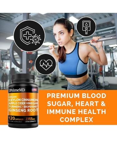 Organic 5-in-1 Ceylon Cinnamon Capsules with Apple Cider Vinegar, Turmeric, Ginseng Root & Bioperine - 2355mg Supplement (120 Count) - Buy Online on GoSupps.com