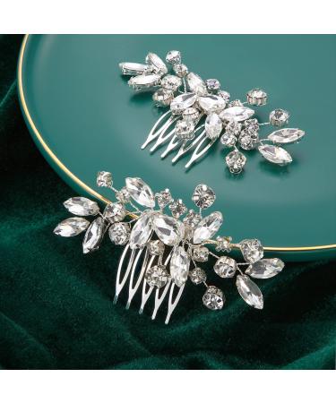 2 Pcs Bridal Wedding Hair Comb Rhinestone Silver Bridal Side Comb Opal Crystal Hair Piece Hair Accessories for Women and Girls - Buy Online on GoSupps.com