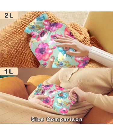 Naanle Poppy Flowers Hot Water Bottle - 1L Transparent for Warm & Cold Therapy | Bed/Hand/Foot Heat Pain Relief - Buy Online on GoSupps.com