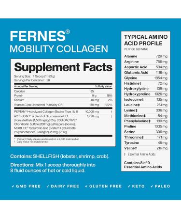 Mobility Collagen Peptides Powder - Glucosamine Chondroitin Hyaluronic Acid & Liposomal Vitamin C Joint Bone & Cartilage Support Grass-Fed Type I & III Keto & Paleo 28 Servings 11.83 oz 11.83 Ounce (Pack of 1) - Buy Online on GoSupps.com