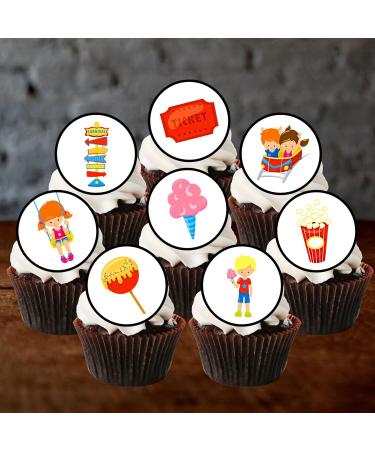 24 Fun Fair Carnival Theme Edible Cupcake Toppers - Stand Up Disc Wafer Cake Decorations - Buy Online on GoSupps.com