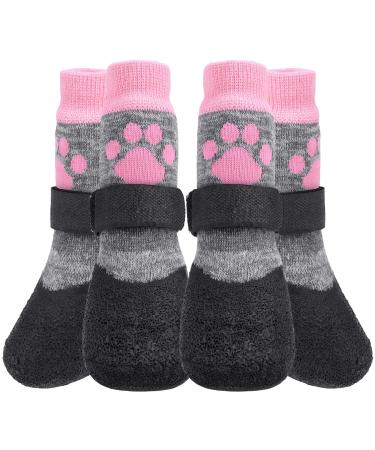 Cooltail non-slip dog socks-outdoor dog shoes Waterproof dog shoes Pfot protection with belt traction control for hardwood floors pink X-large