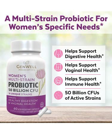 Women's Probiotics 50 Billion CFU & 16 Strains | 60 Capsules for Gut & Vaginal Health - Shelf Stable Digestive Supplements - Buy Online on GoSupps.com