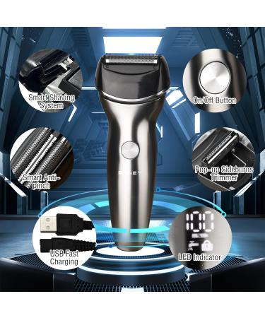 Foil Shaver for Men - Rechargeable Electric Razor | Wet & Dry Waterproof IPX6 | Body Shaver with Pop-up Beard Trimmer & LED Display - 8200 RPM Performance - Buy Online on GoSupps.com