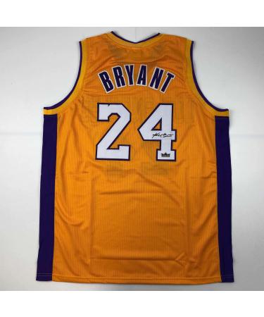 Facsimile Autographed Kobe Bryant #24 Los Angeles LA Yellow Reprint Laser Auto Basketball Jersey Size Men's XL