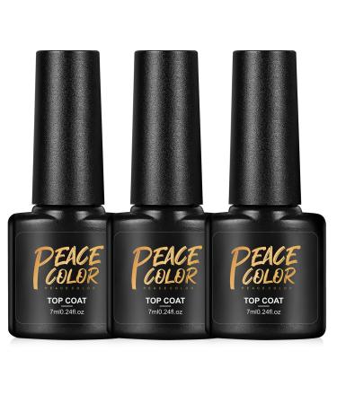 PEACECOLOR 3 x 7ml Gel Polish Gel No Wipe Top Coat Shine Finish and Long Lasting Soak Off UV Nail Lamp Gel A4