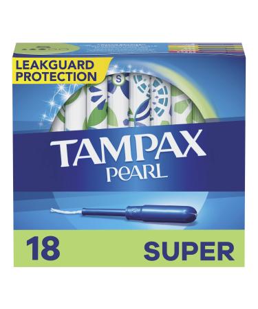 Tampax Pearl Plastic Tampons Super Absorbency Unscented 18 Count - Pack of 12 (216 Total Count) (Packaging May Vary)