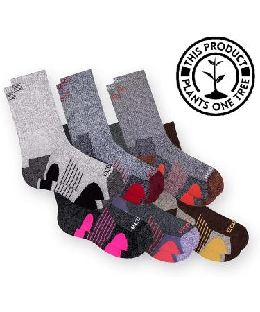 EcoSox Bamboo Full Cushion Hiking Socks 3-Pack - Moisture Wicking, Odor & Blister Free - Arch Support, Medium, Black/Pink - Buy Online on GoSupps.com