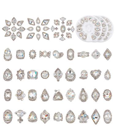 NICENEEDED 36Pcs Nail Art Rhinestones Set 3 Boxes 3D Nail Decoration Big Mix Sizes Crystal Diamonds Metal Charms Gems Stones 3D Nail Charms for Nail DIY Design Supplies (Alloy Resin)