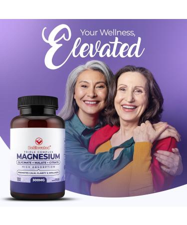 BeElevated Triple Magnesium Complex for Women and Men Magnesium Glycinate Citrate Malate Supplement for Daily Wellness Vegan Non-GMO - 120 Capsules (60-Day Supply) - Buy Online on GoSupps.com