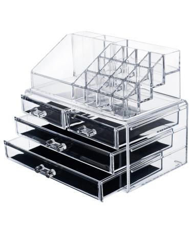 Acrylic make-up jewelry organizer-transparent lipstick make-up brush display for beauty products.16 compartments 4 drawers storage earrings and other cosmetic items for bathrooms