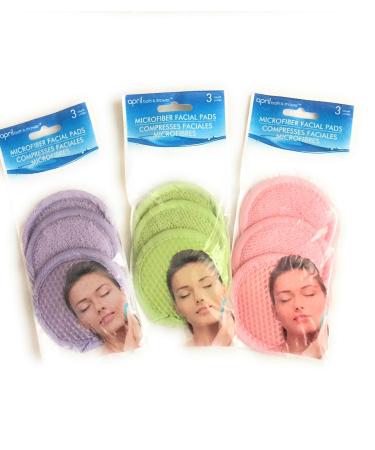 Microfiber Facial Scrubber Three Packs of 3 (9 Total Scrubbers) - Assorted Colors