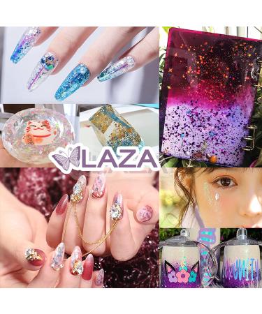Laza 12 Colors Holographic Chunky Glitter for Nail Art, Face, Body, Hair - Gold Silver Pink - Buy Online on GoSupps.com