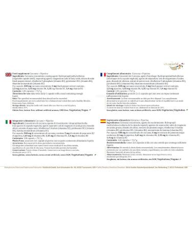 Vita World Pack of 3 Turmeric 500 mg + Bioperine 3 x 120 Capsules Made in Germany - Buy Online on GoSupps.com