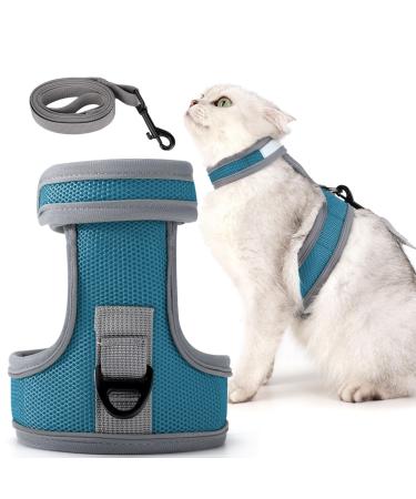 Dotoner Cat Harness and Leash Set Cats Escape Proof Kitten Harness and lead set Adjustable Cat Harness for Large Small Cats Lightweight Soft Walking Travel Petsafe Harness L dark blue