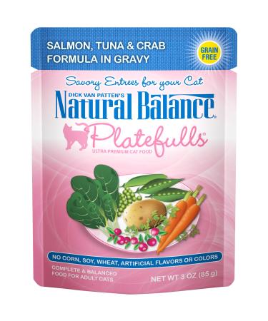 Natural Balance Platefulls Wet Cat Food Salmon, Tuna & Crab Formula in Gravy, 3 Ounce Pouch (Pack of 24), Grain Free 3 Ounce (Pack of 24)