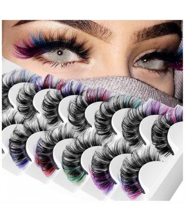Colored Eyelashes Mink Lashes With Color Fluffy Colorful Lash Dramatic Long Thick Cat Eye Lashes Full Curly False Eyelash Strip Pack 7 Pairs 7 Colors