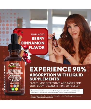 Clean Nutra Berberine with Ceylon Cinnamon Supplement Liquid Drops + Bitter Melon Extract Glucomannan Gymnema Chromium Turmeric Organic Panax Ginseng Moringa GLP-1 Support - Buy Online on GoSupps.com