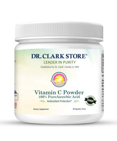DrClark Vitamin C Powder Ascorbic Acid - Immune Support Supplement Gluten Free Potent antioxidant Supports Brain Function Promotes Tissue Formation and Repair 454gm | 16oz