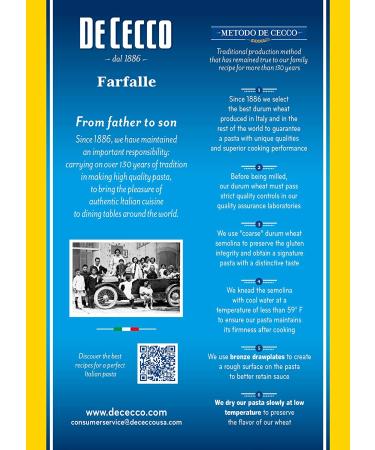 De Cecco Farfalle Pasta 16oz (Pack of 5) | Premium Italian Pasta - Buy Online on GoSupps.com