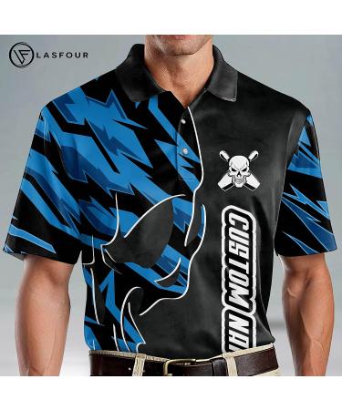 LASFOUR Custom Skull Bowling Team Polo Shirts - Personalized Short Sleeve Bowling Polo in Blue Skull Design - Buy Online on GoSupps.com