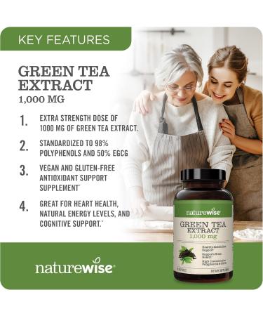 NatureWise Green Tea Extract Capsules 1000 mg | 50% EGCG | Antioxidants for Heart Health & Energy | Vegan Gluten Free Non-GMO | 60 Capsules - Buy Online on GoSupps.com