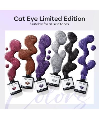 Modelones Cat Eye Gel Nail Polish 6 Colors Holographic 9D Cat Eye Glitter Gel Polish Black Red Purple Blue Silver Brown Nail Gel Polish with Magnet Soak Off Led Nail Gel DIY Salon - Buy Online on GoSupps.com