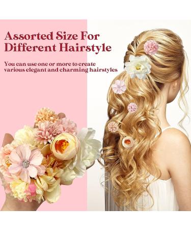 HFYZZ 21 Pack Chiffon Rose Flower Hair Clips - Bride Floral Hair Barrettes for Wedding Beach Party Decor (Pink and White) - Buy Online on GoSupps.com